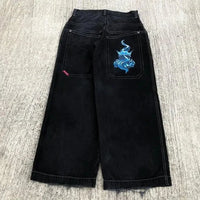 Thumbnail for JNCO Jeans Y2K Harajuku Hip Hop Poker Graphic Retro Blue Baggy Jeans