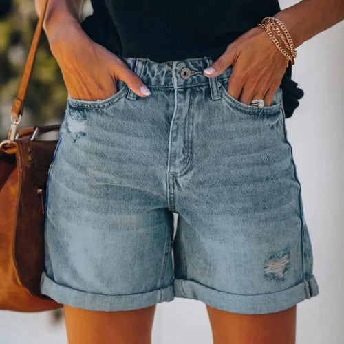 Women's Denim Shorts Summer Casual Denim High Waisted Folded Hem Jeans