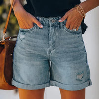 Thumbnail for Women's Denim Shorts Summer Casual Denim High Waisted Folded Hem Jeans