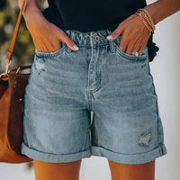 Thumbnail for Women's Denim Shorts Summer Casual Denim High Waisted Folded Hem Jeans