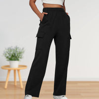 Thumbnail for Elastic Waist Cargo Sweatpants Solid Color Women Straight Leg Pants