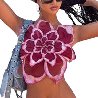 Thumbnail for Women 3D Flower Cami Top y2k Sleeveless Backless Spaghetti Strap Crop