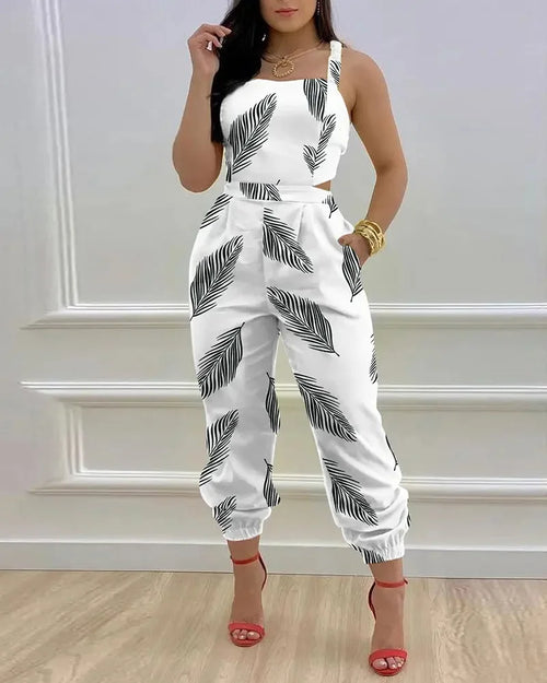 Women's Jumpsuit Elegant Sexy Suspender Printed Jumpsuits Casual Hip