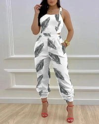 Thumbnail for Women's Jumpsuit Elegant Sexy Suspender Printed Jumpsuits Casual Hip