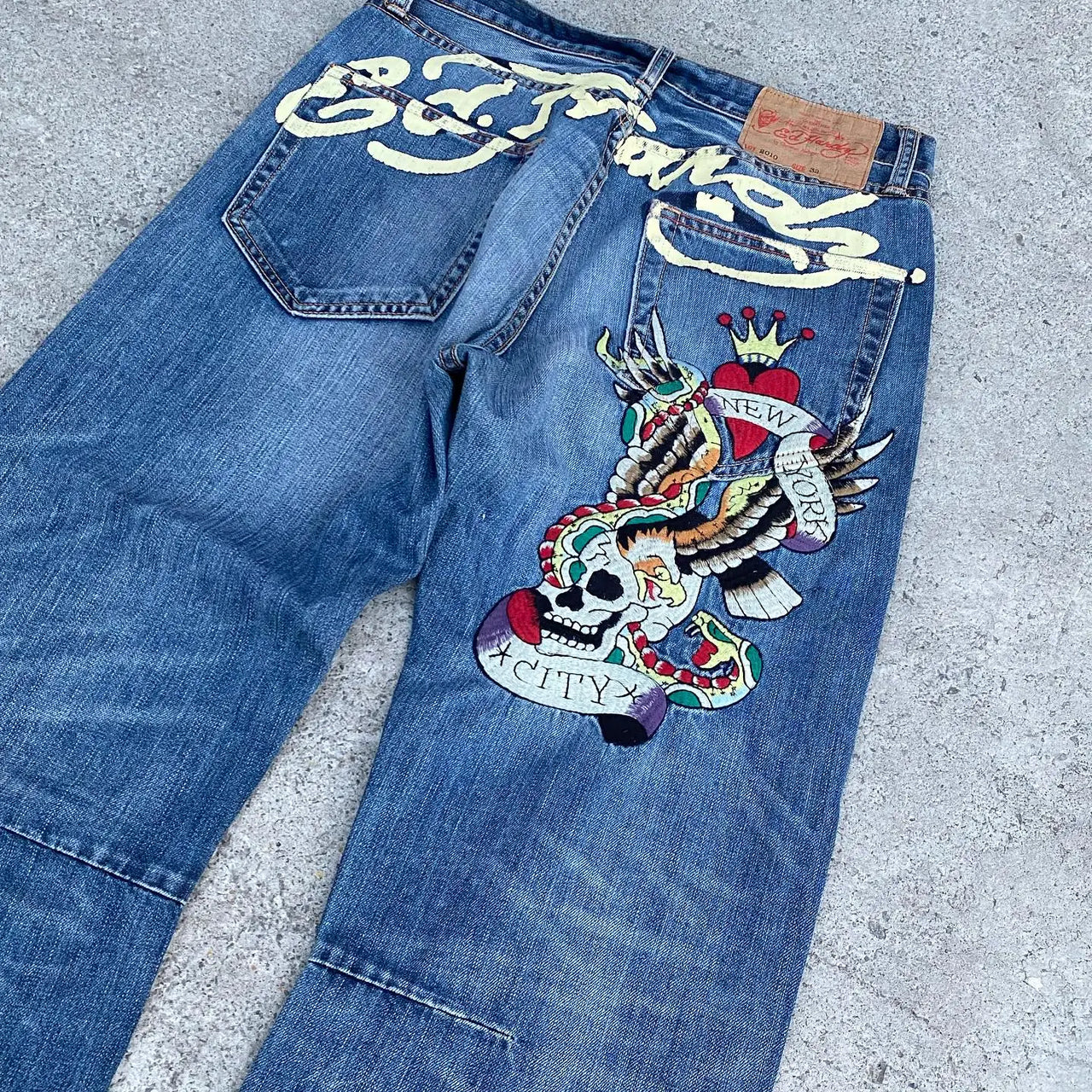 Gothic Hip Hop Skull Embroidery Jeans for Men Casual Y2k High Waist