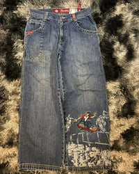 Thumbnail for High Street Hip Hop Retro Blue Distressed Striped Denim Loose Pants