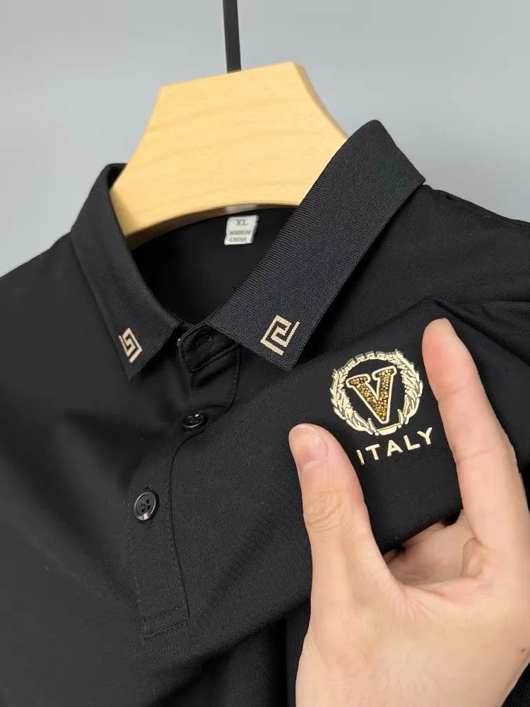 Brand high-end hot diamond embroidered POLO shirt short sleeve men's