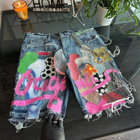 Thumbnail for Y2K Retro Hip Hop Painted Patchwork Baggy Denim Shorts Fashion Street