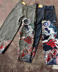 Thumbnail for Streetwear Jeans Y2K Harajuku Gothic Retro Hip Hop Embroidered Baggy