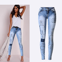 Thumbnail for Summer Style Low Waist Sky Blue Patchwork Skinny Tights Women Pencil