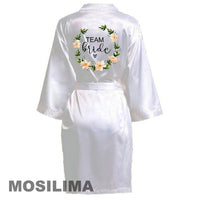 Thumbnail for Wedding Party Team Bride Robe With Black Letters Kimono Satin Pajamas