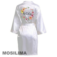 Thumbnail for Wedding Party Team Bride Robe With Black Letters Kimono Satin Pajamas