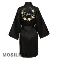 Thumbnail for Wedding Party Team Bride Robe With Black Letters Kimono Satin Pajamas