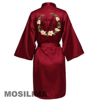 Thumbnail for Wedding Party Team Bride Robe With Black Letters Kimono Satin Pajamas