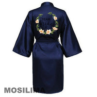 Thumbnail for Wedding Party Team Bride Robe With Black Letters Kimono Satin Pajamas