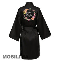 Thumbnail for Wedding Party Team Bride Robe With Black Letters Kimono Satin Pajamas