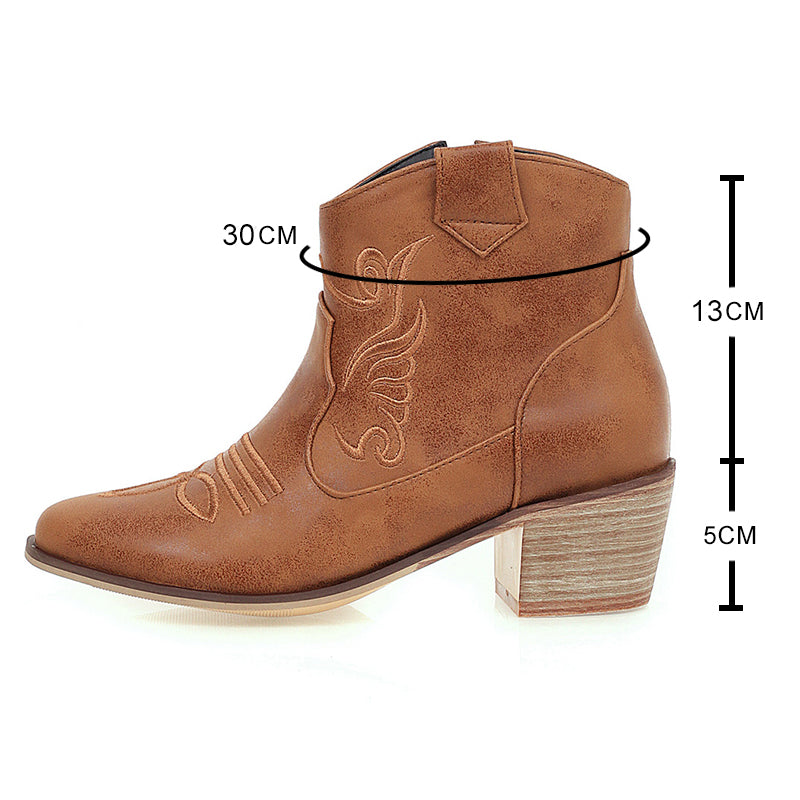 Women Western Ankle Boots Roman Pointed Casual Booties Spring Winter