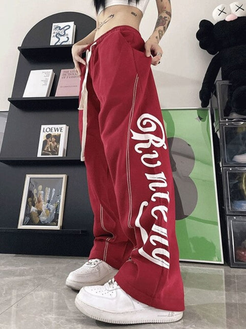 Zoki Streetwear High Waist Letter Print Sweatpants Women Fashion