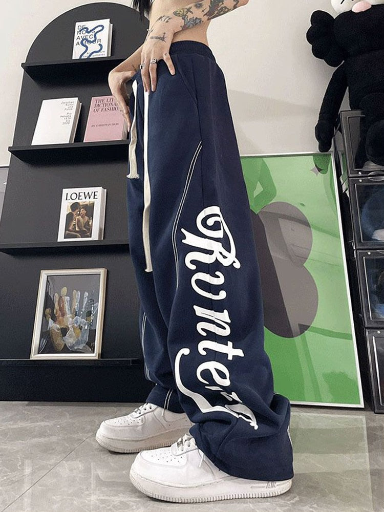 Zoki Streetwear High Waist Letter Print Sweatpants Women Fashion