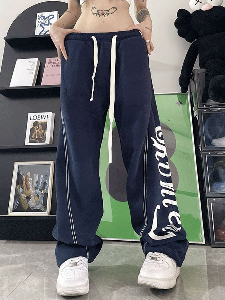 Zoki Streetwear High Waist Letter Print Sweatpants Women Fashion