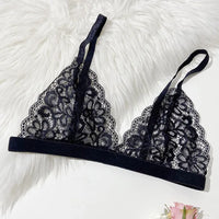 Thumbnail for Women Sexy Black Lace Flower Hollow Out Lingeries Breifs Adjustable Brassiere Thin See through Bralette Bra Exotic Underwear