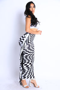 Thumbnail for Checkered Elastic High Waist Stretch Bodycon Maxi Pencil Skirt