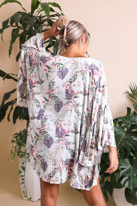 Thumbnail for Tropical Leaves Draped Sleeve Kimono