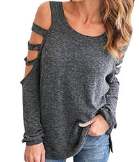 Thumbnail for Womens Open Shoulder Long Sleeve Casual Top