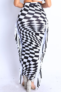 Thumbnail for Checkered Elastic High Waist Stretch Bodycon Maxi Pencil Skirt