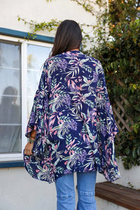 Thumbnail for Tropical Leaves Draped Sleeve Kimono