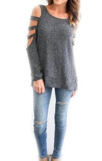 Thumbnail for Womens Open Shoulder Long Sleeve Casual Top