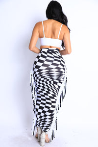 Thumbnail for Checkered Elastic High Waist Stretch Bodycon Maxi Pencil Skirt