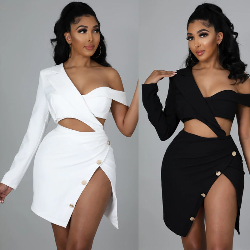 One-shoulder Slit Two-piece Straight Tribute Skirt