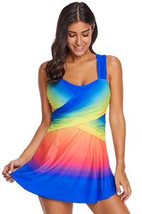 Thumbnail for Royal Blue Ombre Tie Dye Swim Dress with Shorts