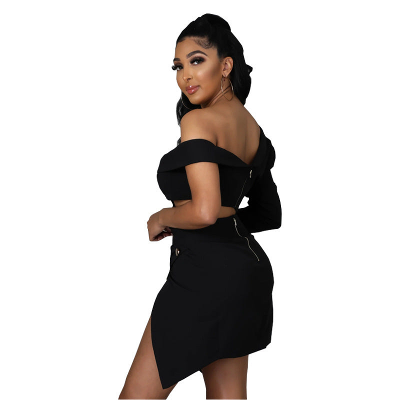 One-shoulder Slit Two-piece Straight Tribute Skirt