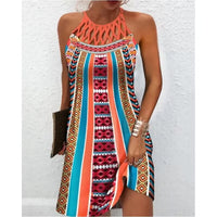 Thumbnail for Fashion Print Dress Casual Halterneck Dresses For Women Summer Clothes