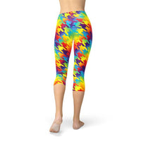 Thumbnail for Womens Rainbow Houndstooth Capri LeggingsThese premium women's capri leggings offers the perfect combination of performance and comfort.✅ PRECISION CUT, SEWN, and PRINTED in USA/Mexico. We strive for qualitLeggingsEXPRESS WOMEN'S FASHIONMaroon SootyWomens Rainbow Houndstooth Capri Leggings