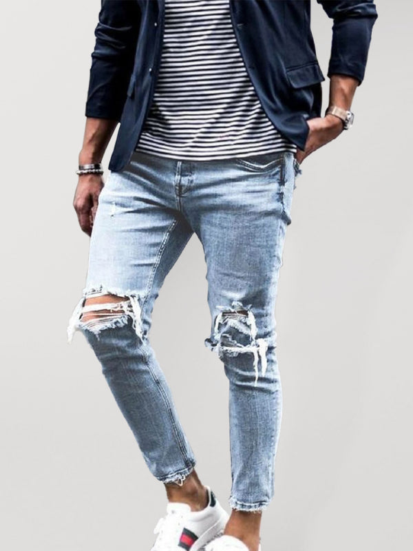 Men's Solid Casual Ripped Pencil Jeans