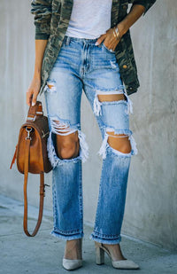 Thumbnail for Women's Character Ripped Ripped Beggar Jeans