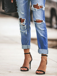 Thumbnail for New casual washed ripped straight leg street style jeans