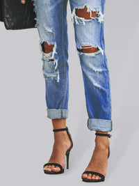 Thumbnail for New casual washed ripped straight leg street style jeans