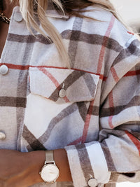 Thumbnail for Women's Autumn and Winter Long-sleeved Loose Wool Plaid Shirt Coat