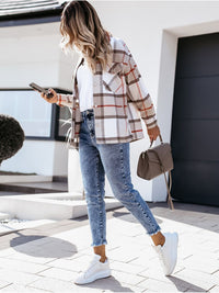 Thumbnail for Women's Autumn and Winter Long-sleeved Loose Wool Plaid Shirt Coat