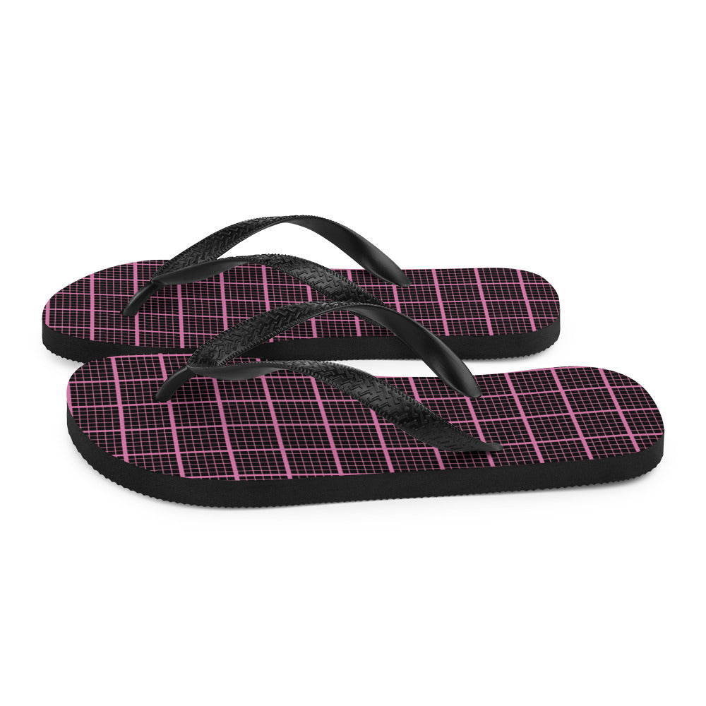 Black and Pink Check Chequered Flip-Flops