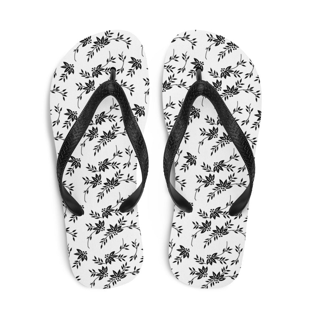 Black and White Floral Flip-Flops