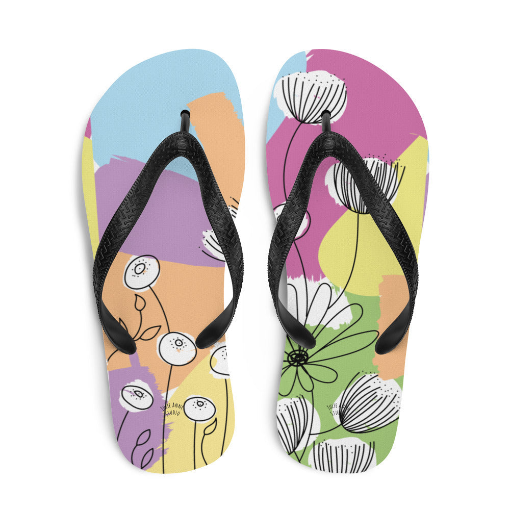 Pretty Pastel Flower Print Flip-Flops