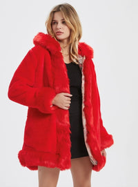 Thumbnail for Womens Hooded Faux Fur Collar Coat