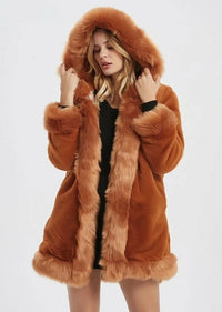 Thumbnail for Womens Hooded Faux Fur Collar Coat