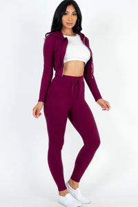 Thumbnail for Ribbed Zip Crop Jacket & Leggings Set (CAPELLA)