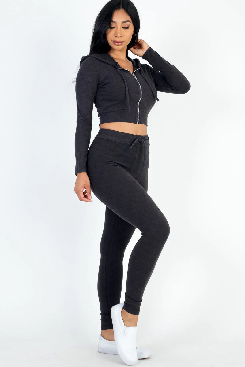 Ribbed Zip Crop Jacket & Leggings Set (CAPELLA)